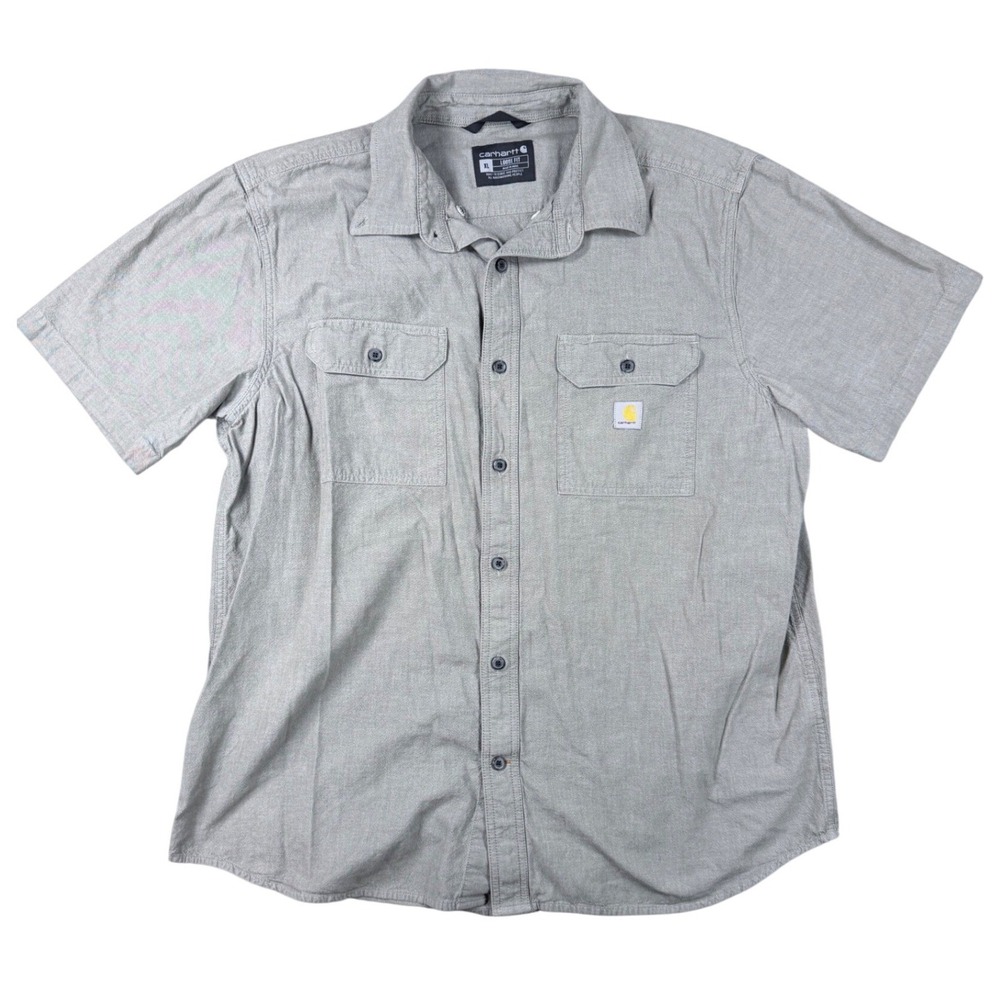 Carhartt Mens Loose Fit Short Sleeve Button Down Shirt Gray XL TW4369-M